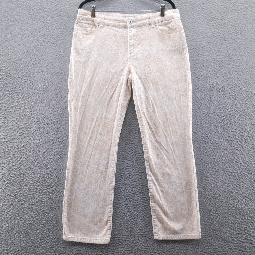 Chicos Platinum Womens Floral Print Straight Jeans‎ Size 2 US 12 Beige White